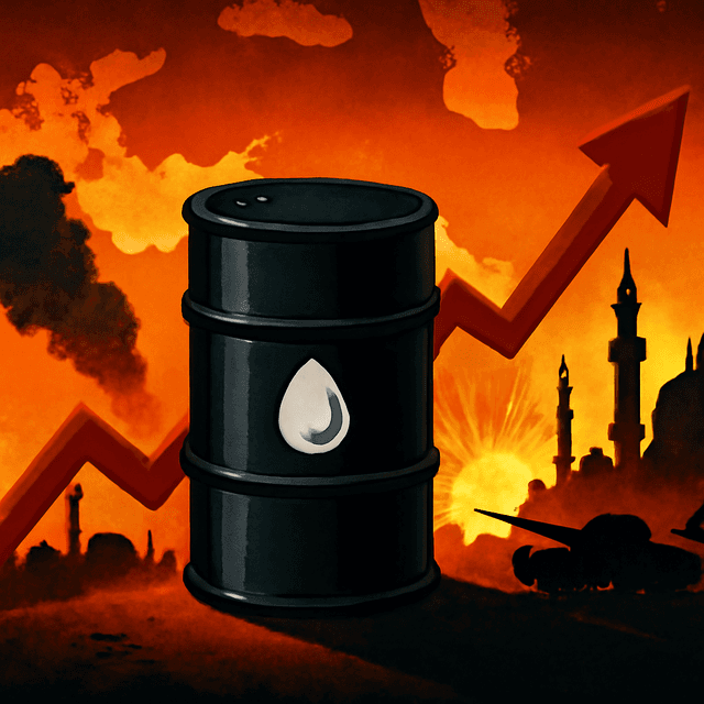 Oil prices sharply increase due to conflict in the Middle East.